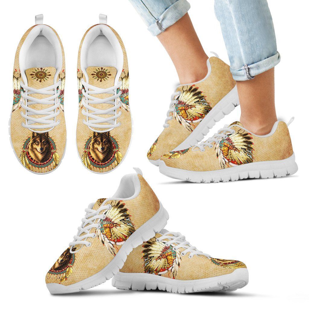 Native American And Wolf Kid's Running Shoes NT107