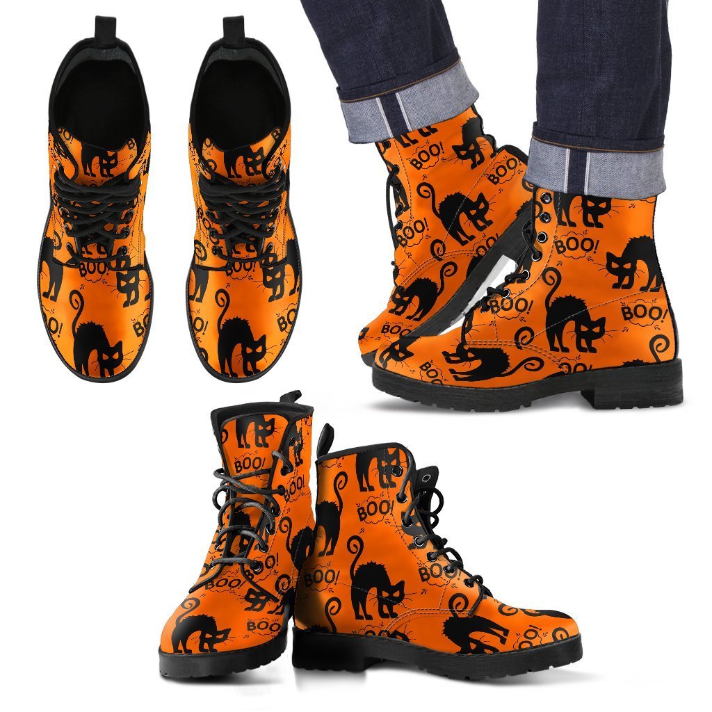 Happy Halloween Black Cat Leather Boots HLW006