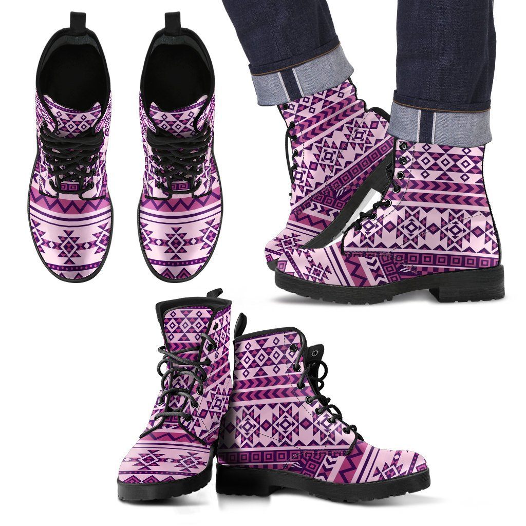 Native American Purple Pattern Leather Boots NT016