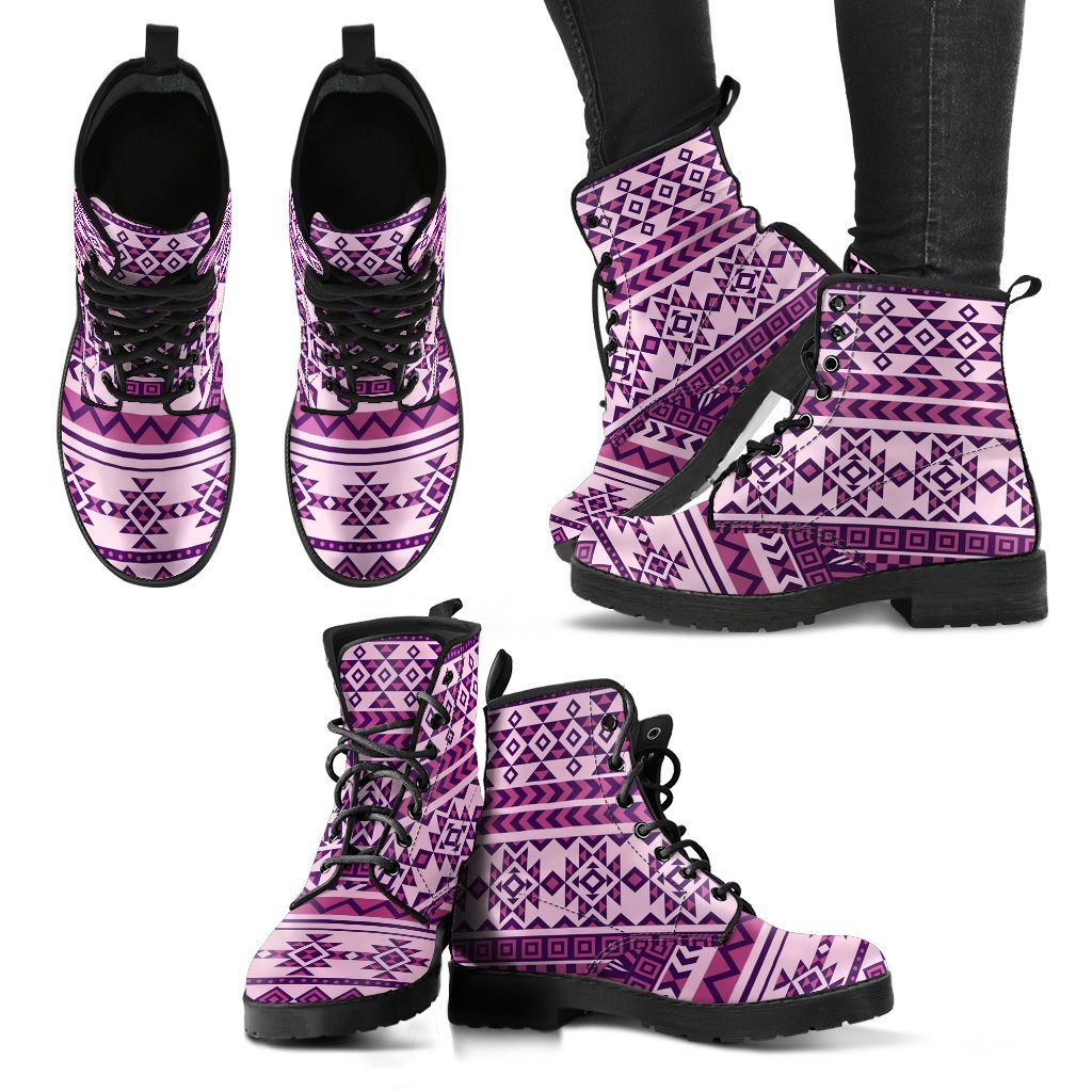 Native American Purple Pattern Leather Boots NT016