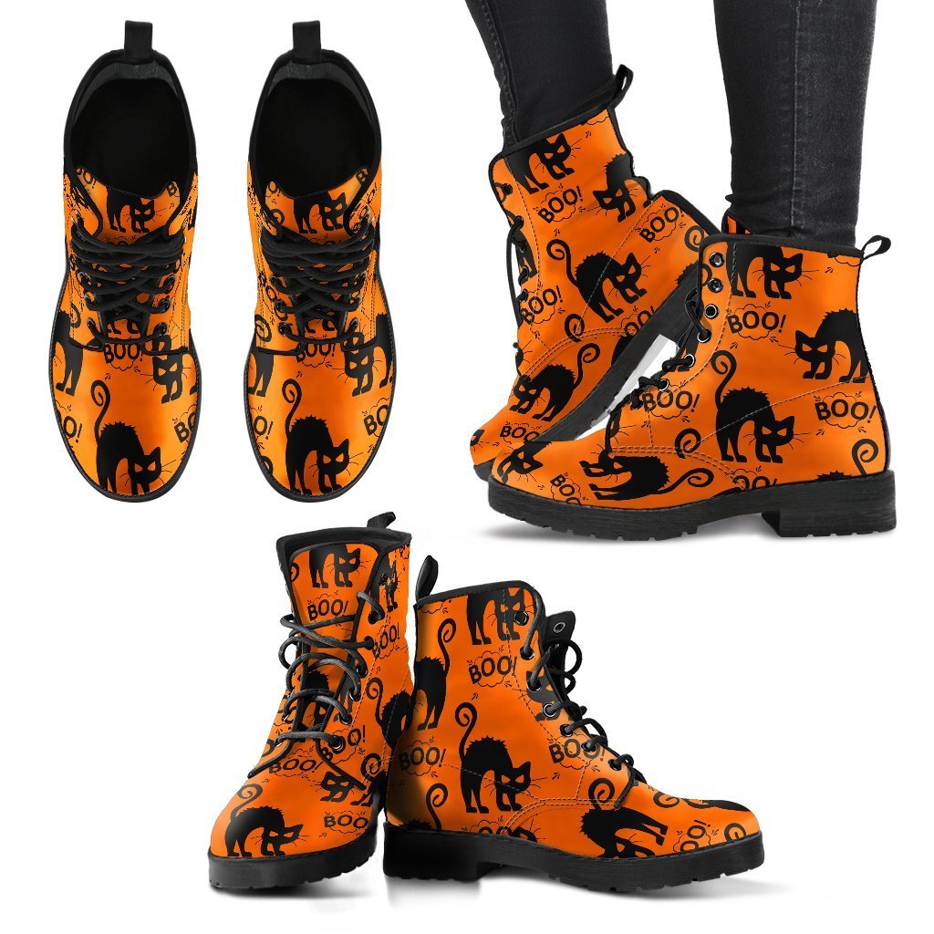 Happy Halloween Black Cat Leather Boots HLW006