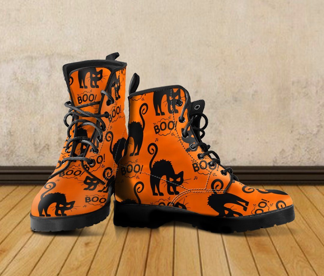 Happy Halloween Black Cat Leather Boots HLW006