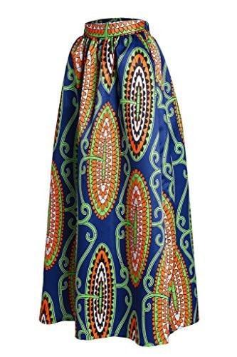 Annflat Women's African Floral Print Maxi Skirts A Line Long Skirts With Pocket(S-2XL)