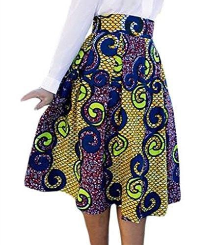 Lovezesent Women's African Print High Waist A-Line Pleated Midi Skirt