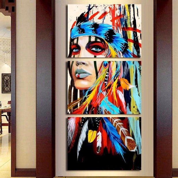 native New Native American Girl Feathered Women Modern Home Wall Decor (3 pieces) 2017 - Ineffable Shop