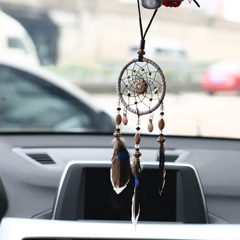 Mini Car Dream Catcher Beaded Natural Feathers Handcraft