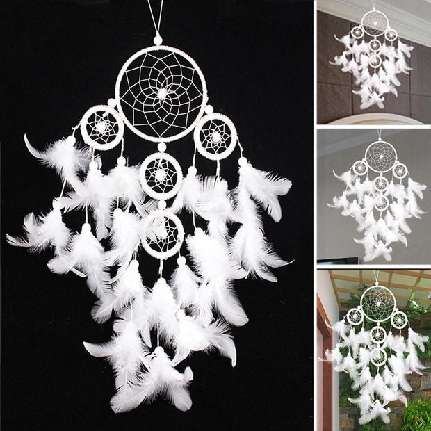  Big Dreamcatcher Wind Chime White Feather Dream Catcher Car Hanging Decoration 5 Circular Home Decor Gift - Ineffable Shop