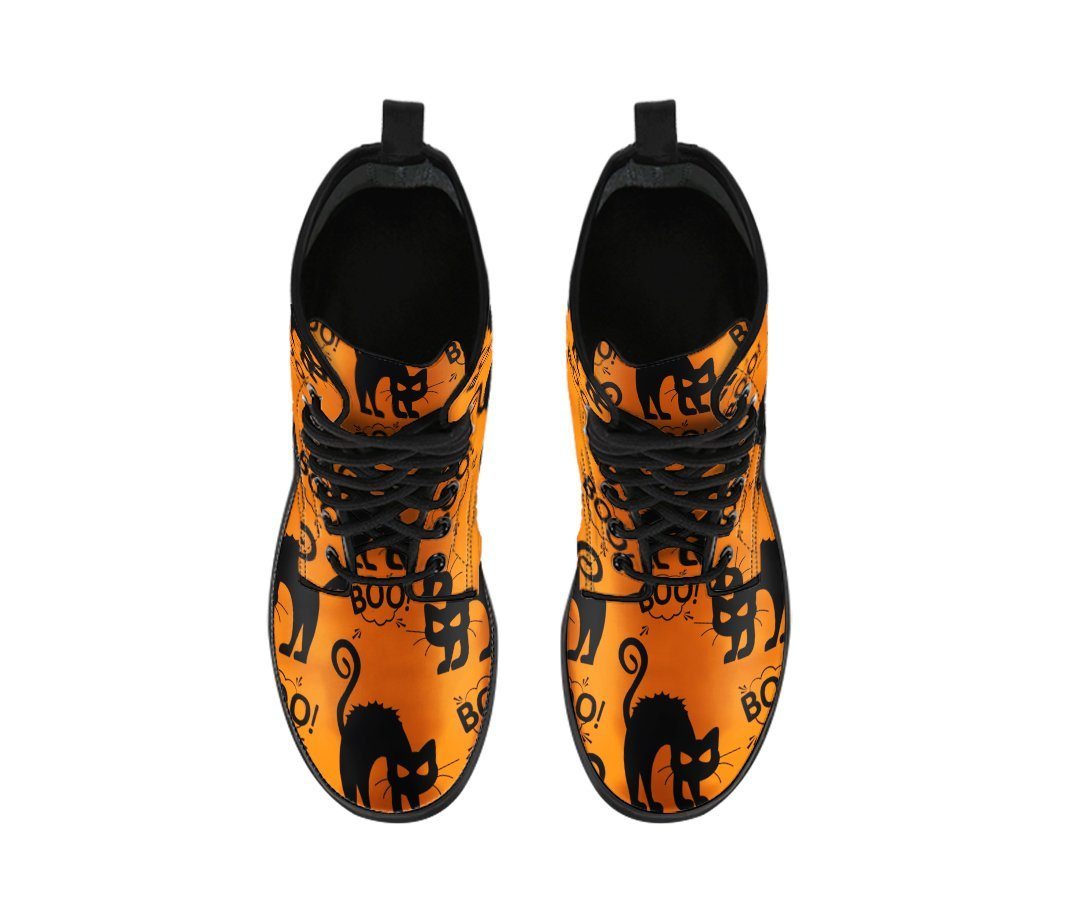 Happy Halloween Black Cat Leather Boots HLW006