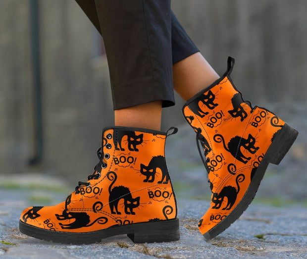 Happy Halloween Black Cat Leather Boots HLW006