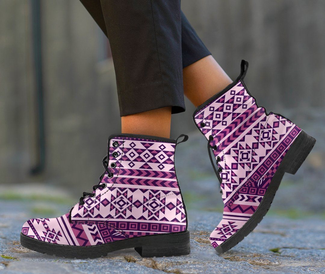 Native American Purple Pattern Leather Boots NT016